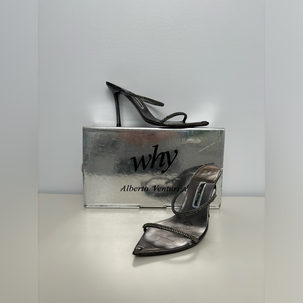 RARE Alberto Venturini CRYSTAL LEATHER HIGH HEELED SANDALS Size 8